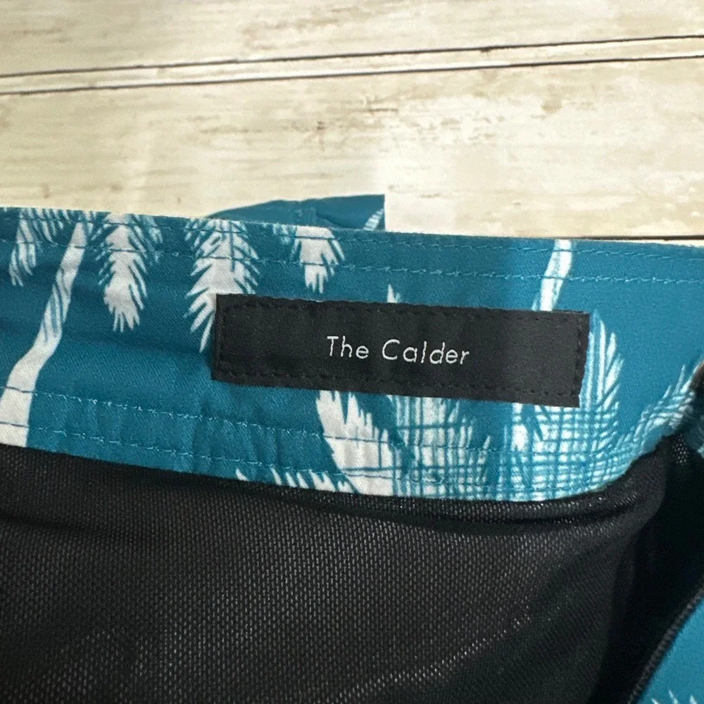 Onia The Calder Mens Teal Palm Tree Swim Trunks Surf Board Shorts Size 34 Resort